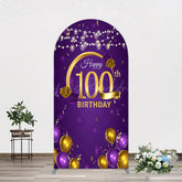 Lofaris Purple Gold Balloons 100th Birthday Arch Backdrop